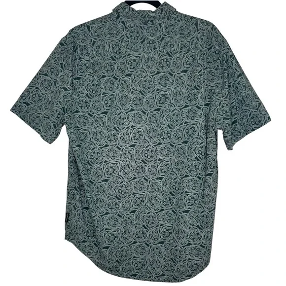Outerknown Studio Shirt Men M Green Paisley Hawaiian Short Sleeve Button Cotton - Picture 11 of 12